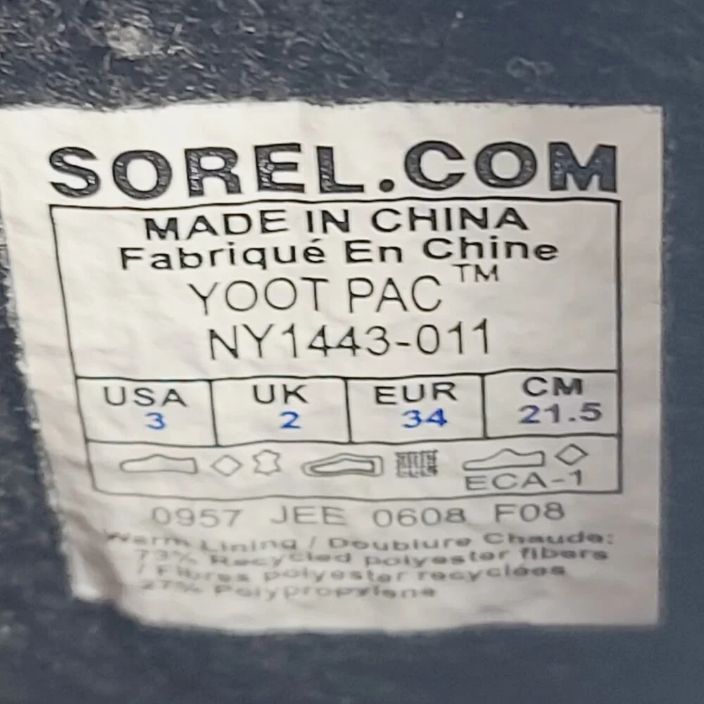 Sorel Girl's Gray Black Neon Yoot Pac Nylon Fur Ankle Winter Snow Boots‎ Size 3